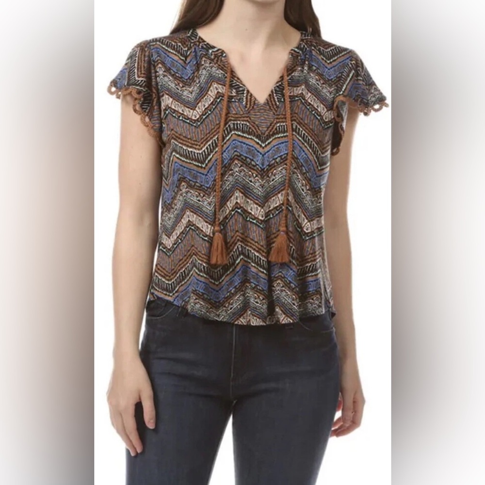 Democracy Women’s Flutter Chevron Slub Jersey knit Top Sz 2X Brown Lightweight